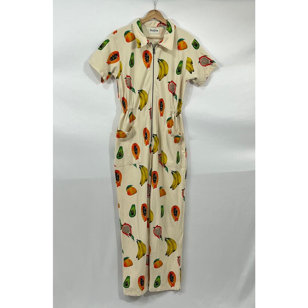 NOBLE Sz M Medium Fruit Frutas Print Short Sleeve Adult Jumpsuit Utility Suit - Picture 7 of 8